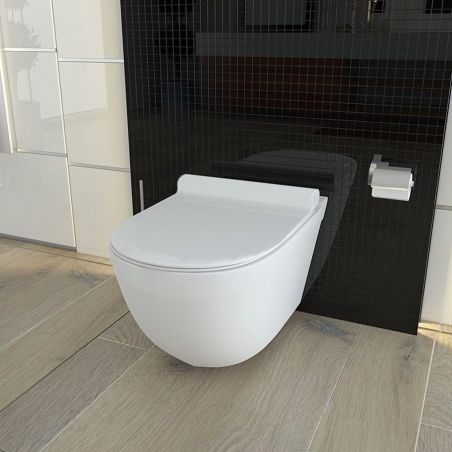 Vas wc suspendat Carter RIMLESS, Alb, fara bordura, pentru o igiena perfecta, capac Duroplast, 49x36 cm