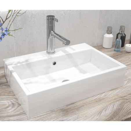 Lavoar EGO Valeria N, Alb, lucios, 50.5x35.5 cm, montaj pe blat, ceramica sanitara, cu gaura baterie si preaplin