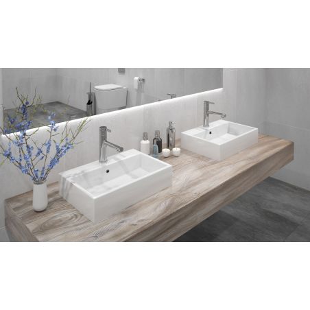 Lavoar EGO Valeria N, Alb, lucios, 50.5x35.5 cm, montaj pe blat, ceramica sanitara, cu gaura baterie si preaplin