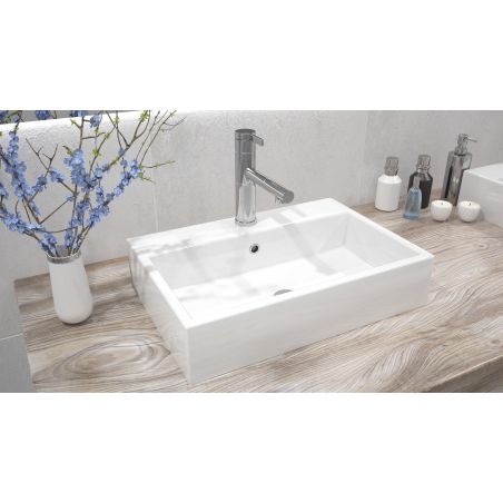 Lavoar EGO Valeria N, Alb, lucios, 50.5x35.5 cm, montaj pe blat, ceramica sanitara, cu gaura baterie si preaplin