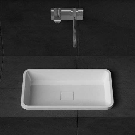 Lavoar EGO 104, Alb Mat, 53x33 cm, montaj semi-incastrat, compozit marmura, scurgere ascunsa