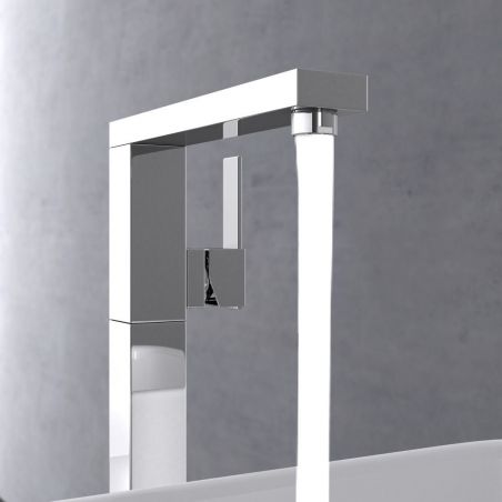 Baterie lavoar stativ, Free Standing, design deosebit, montaj pe podea, finisaj crom, EGO-Cascada01