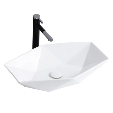 Lavoar hexagonal EGO Vegas, Alb, lucios, 57x37 cm, montaj pe blat, ceramica sanitara