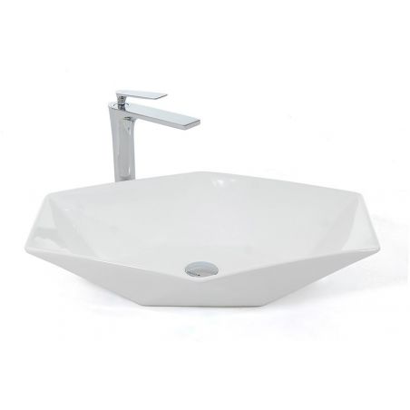 Lavoar hexagonal REA VEGA, Alb, lucios, 64x42cm, montaj pe blat, ceramica sanitara