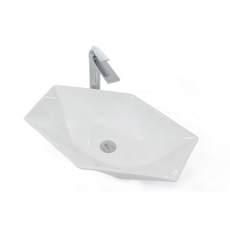 Lavoar hexagonal REA VEGA, Alb, lucios, 64x42cm, montaj pe blat, ceramica sanitara