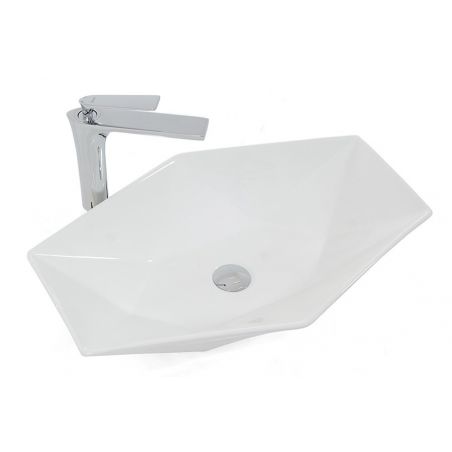 Lavoar hexagonal EGO VEGA, Alb, lucios, 64x42cm, montaj pe blat, ceramica sanitara