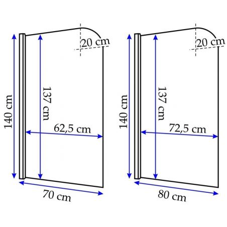 Paravan cada, Topaz, transparent, 70 sau 80x140 cm, pivotant 180°, tratament Nano Easy Clean