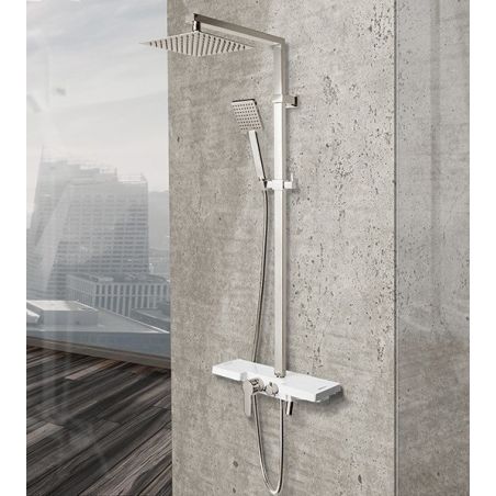 Sistem dus LUCAS, dus tip ploaie ultra slim 20x20 cm, baterie incorporata intr-un raft, dus de mana, finisaj crom