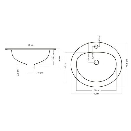 Lavoar EGO Magari, Alb, lucios, 50x45.5 cm, montaj incastrat, ceramica sanitara, gaura pentru baterie si praplin