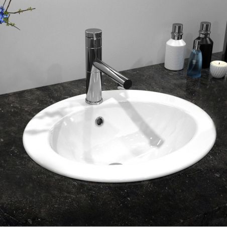 Lavoar EGO Magari, Alb, lucios, 50x45.5 cm, montaj incastrat, ceramica sanitara, gaura pentru baterie si praplin
