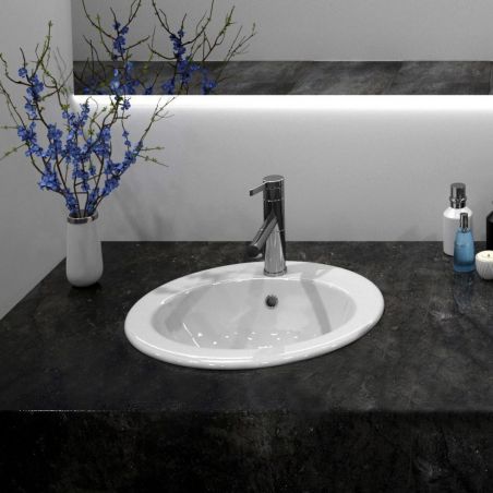 Lavoar EGO Magari, Alb, lucios, 50x45.5 cm, montaj incastrat, ceramica sanitara, gaura pentru baterie si praplin