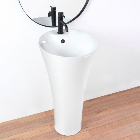 Lavoar stativ Agnes, 45.5x45.5cm, ceramica sanitara, cu gaura baterie si preaplin