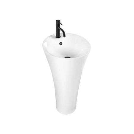 Lavoar stativ Agnes, 45.5x45.5cm, ceramica sanitara, cu gaura baterie si preaplin