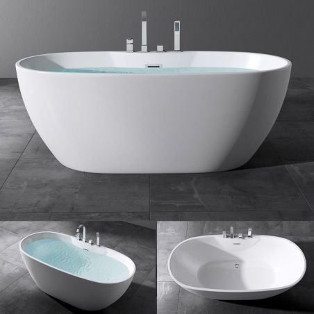 Cada de baie EGO 605, freestanding, 170 cm, baterie integrata cu finisaj crom, acril sanitar termoactiv, alb