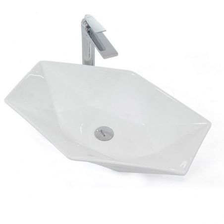 Lavoar hexagonal REA VEGA, Alb, lucios, 64x42cm, montaj pe blat, ceramica sanitara