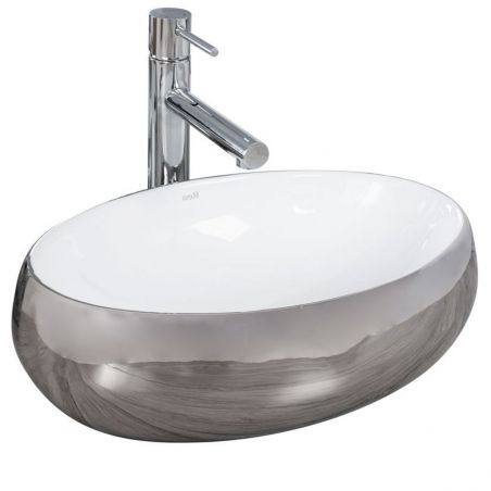 Lavoar Linda Silver, finisaj din ceramica alba cu argintie , design deosebit, montaj pe blat