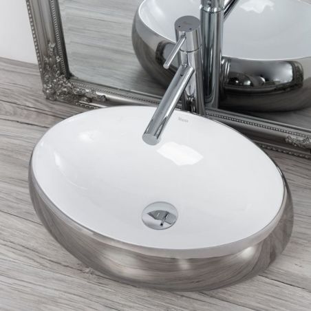 Lavoar EGO Linda SW, Argintiu Alb, lucios, 48.5x34 cm, montaj pe blat, ceramica sanitara