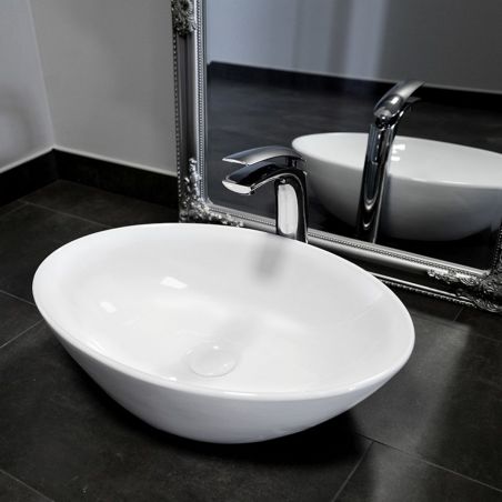 Lavoar REA HANA, Alb, lucios, 56x39 cm, colectia Slim Edge, montaj pe blat, ceramica sanitara