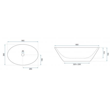 Lavoar REA HANA, Alb, lucios, 56x39 cm, colectia Slim Edge, montaj pe blat, ceramica sanitara