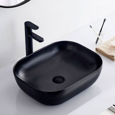 Lavoar REA Belinda, Negru, mat, 46,5x33 cm, montaj pe blat, ceramica sanitara