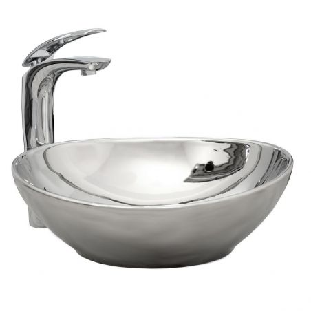 Lavoar REA Sofia S, Argintiu, lucios, 41x34.5 cm, montaj pe blat, ceramica sanitara