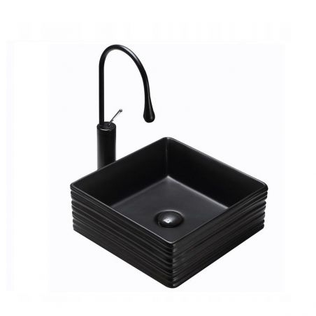 Lavoar Solo Black Mat, 38,5x38,5 cm, montaj pe blat, ceramica sanitara