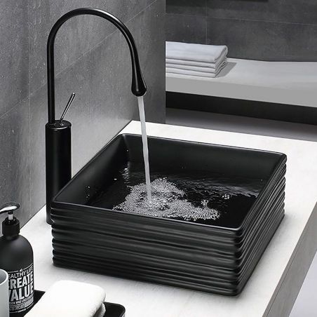 Lavoar Solo Black Mat, 38,5x38,5 cm, montaj pe blat, ceramica sanitara