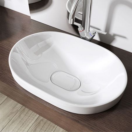 Lavoar EGO 50006A, Alb, lucios, 58x48 cm, montaj Semi-Incastrat, ceramica sanitara, fara gaura baterie