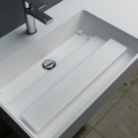 Lavoar EGO 12 L, Alb, 90x48 cm, compozit marmura, montaj pe blat sau suspendat, scurgere mascata, gaura baterie pe stanga