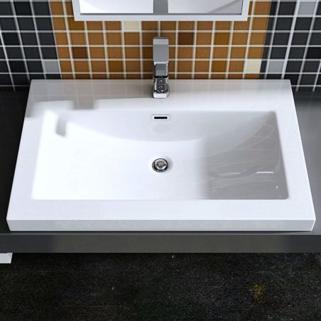Lavoar EGO 01, Alb, lucios, dimensiuni: 60, 76 sau 100 cm, montaj semi-incastrat, compozit marmura, cu gaura baterie