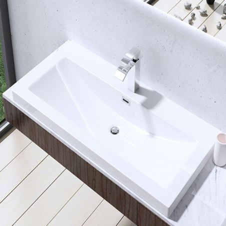 Lavoar EGO 01, Alb, lucios, dimensiuni: 60, 76 sau 100 cm, montaj semi-incastrat, compozit marmura, cu gaura baterie