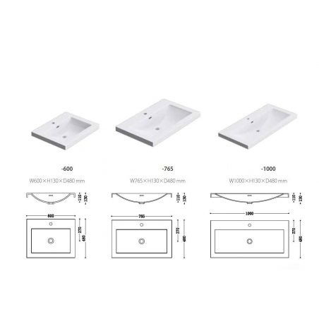 Lavoar EGO 01, Alb, lucios, dimensiuni: 60, 76 sau 100 cm, montaj semi-incastrat, compozit marmura, cu gaura baterie