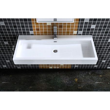 Lavoar EGO 06, Alb, lucios, dimensiuni: 76 sau 100 cm, montaj pe blat sau suspendat, compozit marmura, cu gaura baterie Lavoar EGO 06, Alb, lucios, dimensiuni: 76 sau 100 cm, montaj pe blat sau suspendat, compozit marmura, cu gaura baterie
