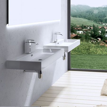 Lavoar EGO 06, Alb, lucios, dimensiuni: 76 sau 100 cm, montaj pe blat sau suspendat, compozit marmura, cu gaura baterie Lavoar EGO 06, Alb, lucios, dimensiuni: 76 sau 100 cm, montaj pe blat sau suspendat, compozit marmura, cu gaura baterie