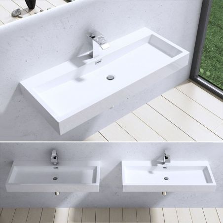 Lavoar EGO 06, Alb, lucios, dimensiuni: 76 sau 100 cm, montaj pe blat sau suspendat, compozit marmura, cu gaura baterie Lavoar EGO 06, Alb, lucios, dimensiuni: 76 sau 100 cm, montaj pe blat sau suspendat, compozit marmura, cu gaura baterie