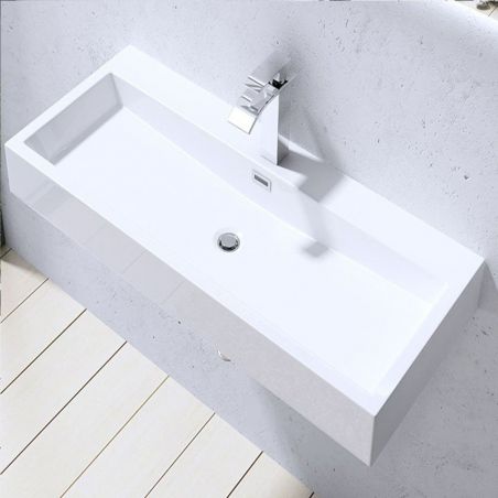 Lavoar EGO 06, Alb, lucios, dimensiuni: 76 sau 100 cm, montaj pe blat sau suspendat, compozit marmura, cu gaura baterie Lavoar EGO 06, Alb, lucios, dimensiuni: 76 sau 100 cm, montaj pe blat sau suspendat, compozit marmura, cu gaura baterie