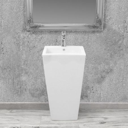 Lavoar stativ EGO Daria, Alb, lucios, 44x38x83cm, montaj podea, ceramica sanitara, gaura baterie si preaplin Lavoar stativ EGO Daria, Alb, lucios, 44x38x83cm, montaj podea, ceramica sanitara, gaura baterie si preaplin