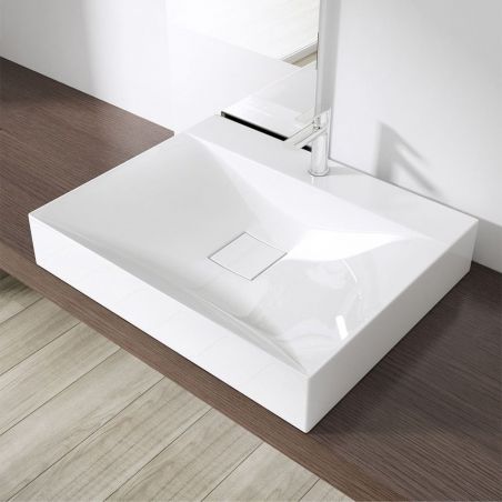 Lavoar EGO 810, Alb, lucios, 60, 80 sau 100 x 48 cm, montaj pe blat sau suspendat, compozit marmura
