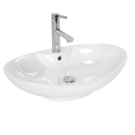 Lavoar EGO ROS 2, Alb, lucios, 59x38 cm, montaj pe blat, ceramica sanitara, gaura baterie