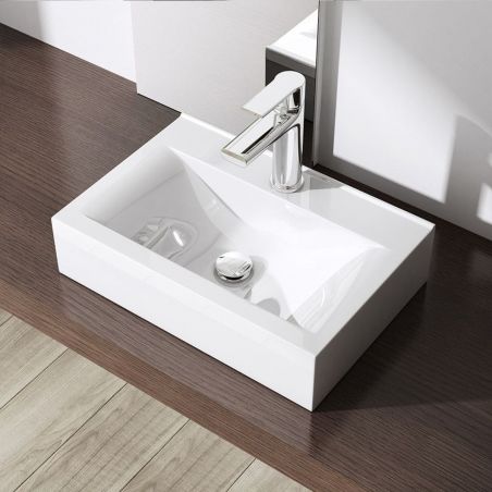 Lavoar EGO 118, Alb, lucios, 45.5 sau 60x31 cm, montaj pe blat sau supendat, ceramica sanitara, cu gaura baterie