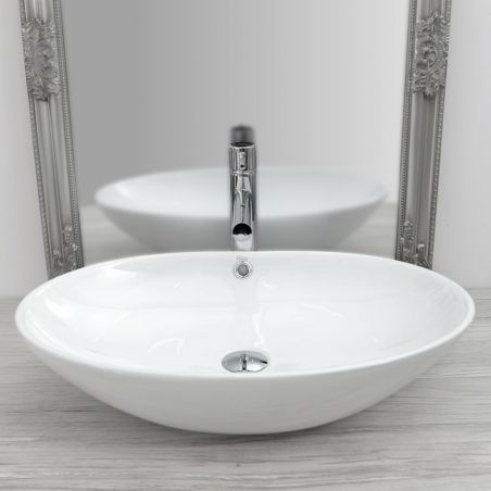 Lavoar EGO OLG, Alb, lucios, 63x41.5 cm, montaj pe blat, ceramica sanitara, cu preaplin