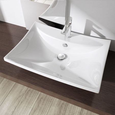 Lavoar EGO 709, Alb, lucios, 60x44 cm, montaj pe blat sau suspendat, ceramica sanitara, cu gaura baterie