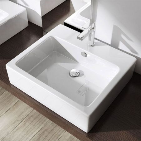 Lavoar EGO 712, Alb, lucios, 53x46 cm, montaj pe blat sau suspendat, ceramica sanitara, cu gaura baterie