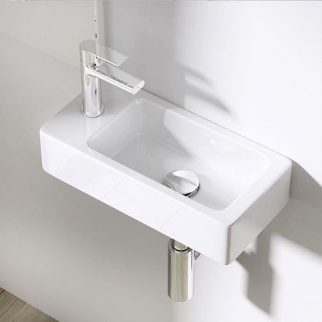 Lavoar EGO 3053, Alb, lucios, 36x18 cm, montaj suspendat pe perete, ceramica sanitara, cu gaura baterie