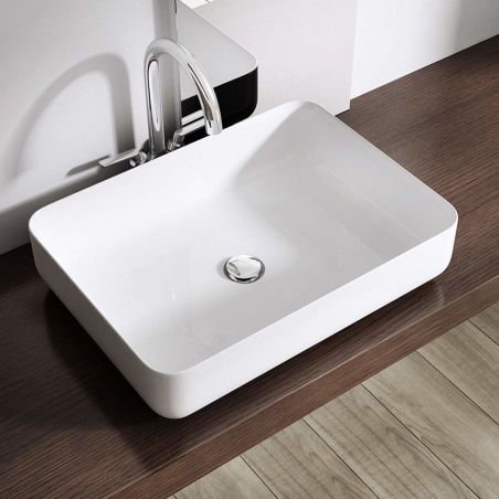 Lavoar EGO 812, Alb, lucios, 55x40 cm, montaj pe blat, compozit marmura