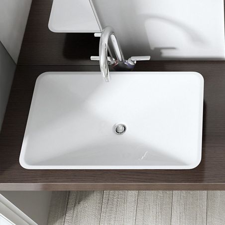 Lavoar EGO 805, Alb, lucios, 60x38 cm, montaj pe blat, compozit de marmura