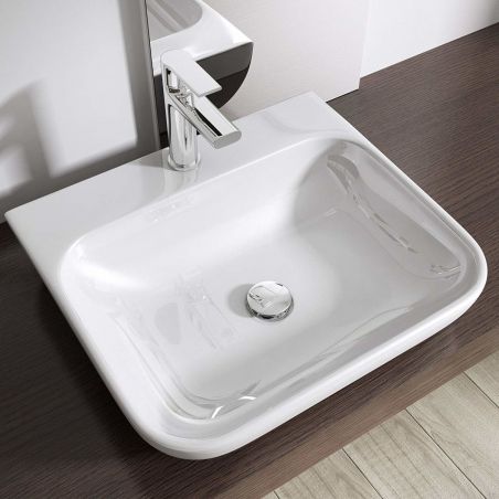Lavoar EGO 811, Alb, lucios, 47 sau 60x41 cm, compozit de marmura, montaj pe blat sau suspendat, cu gaura baterie