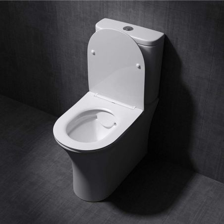 Vas wc EGO-304T, Alb, montaj pe podea, capac Silent Close, ceramica sanitara, 65x39 cm