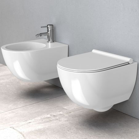 Vas wc suspendat Carter RIMLESS, Alb, fara bordura, pentru o igiena perfecta, capac Duroplast, 49x36 cm