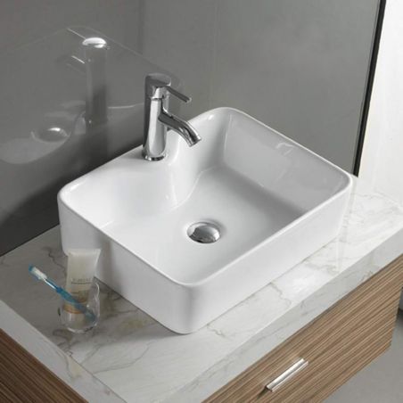 Lavoar REA Kelly, Alb, lucios, 49x38 cm, montaj pe blat, ceramica sanitara, cu gaura baterie